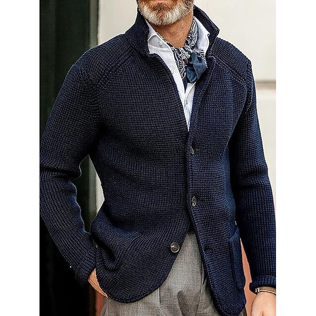 Maglione Da Uomo Cardigan Giacca Maglione Blazer Waffle Lavorato A