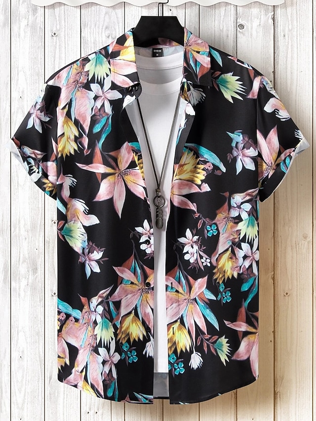 Herren Hemd Hawaiihemd Sommerhemd Graphic Blumen Kragen Hellgelb