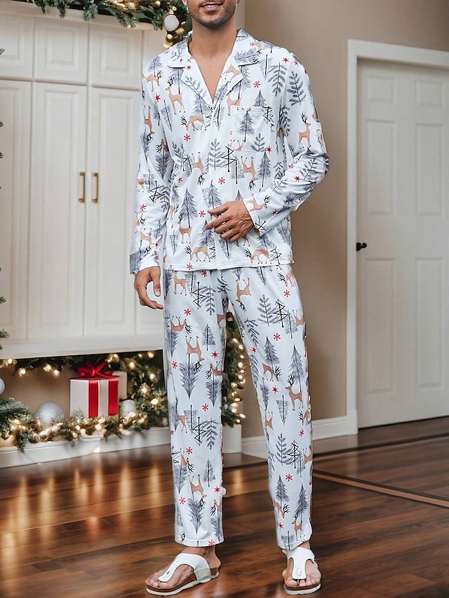 Herren Weihnachtspyjama Schlafanz Ge Schlafanzug Set Pyjama Oberteil