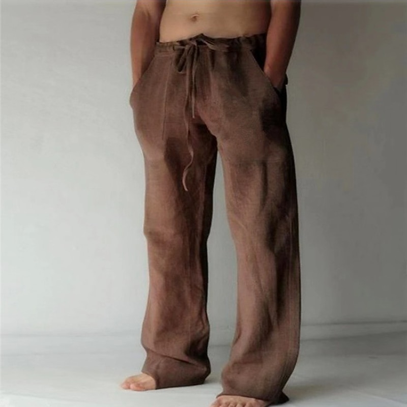  Howenku 2 Pack Mens Linen Casual Pants, Loose