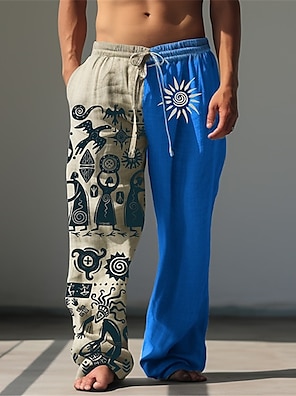 Men Cotton-linen Look Baggy Summer Pants Beach Casual Yoga Drawstring  Trousers