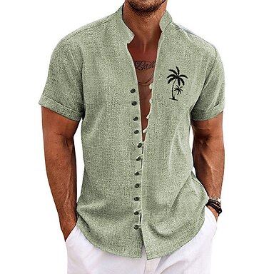 Fashion Men's Loose Shirt Coconut Short Sleeve Shirt Casual-White