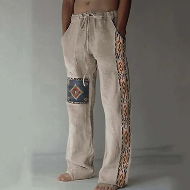 Ethnic Style Cotton Linen Summer Women's Pants Printing Drawstring