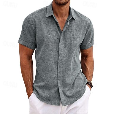 Men's Linen Shirt, Casual Summer Beach Shirt, Black/White/Pink, Long Sleeve  Plain Lapel, Spring Summer Hawaiian Holiday Clothing