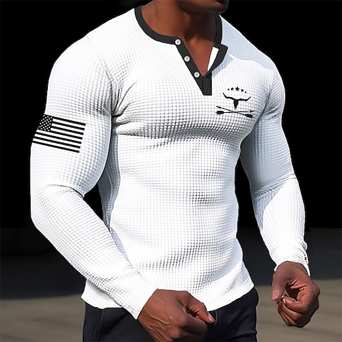 Graphic Cowboy Fashion Designer Simple Men's 3D Print Henley Shirt