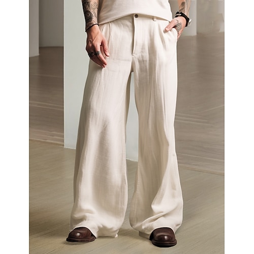 Ladies Linen Trousers Casual Two Tone Bottoms Summer Holiday Womens Wide  Pants