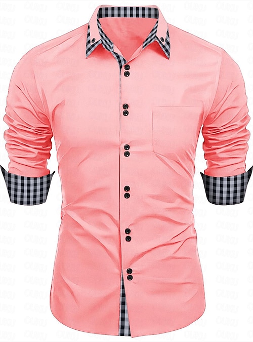 Men's Casual Shirt Black White Pink Burgundy Blue Long Sleeve Color Block  Solid / Plain Color Turndown Street Vacation Button-Down Clothing Apparel  Fashion Leisure 2024 - £ 25.31