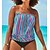 cheap Tankinis-Women&#039;s Swimwear Tankini 2 Piece Plus Size Swimsuit Open Back Printing for Big Busts Striped Blue Tube Top Strapless Bathing Suits Sports Vacation Sexy