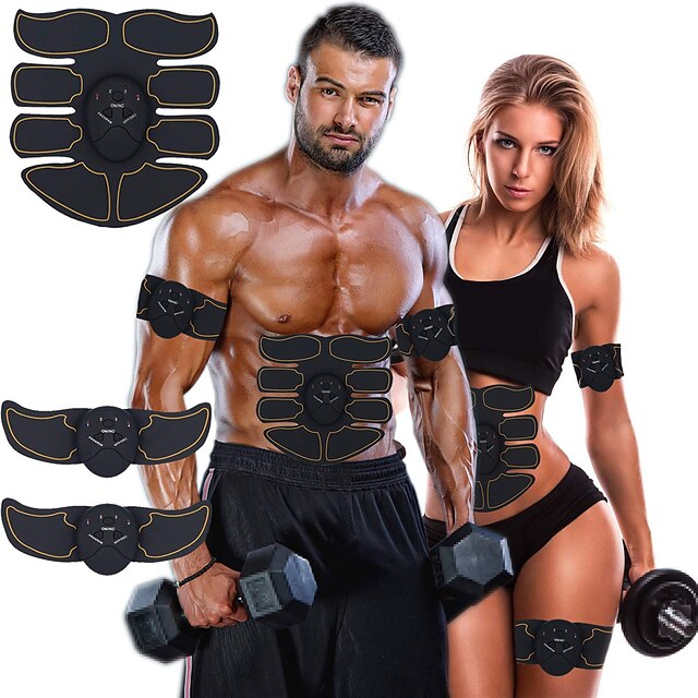 Abs Stimulator Abdominal Toning Belt EMS Abs Trainer 6 pcs Sports Gym Workout Exercise Fitness Bodybuilding Smart Electronic Muscle Toner Muscle Toning Tummy Fat Burner For Leg Abdomen Home Office