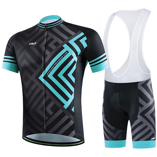 cheji® Men's Short Sleeve Cycling Jersey with Shorts Mountain Bike MTB Road Bike Cycling Forest Green Green Grey Graphic Design Bike Sports Graphic Solid Colored Patterned Clothing Apparel