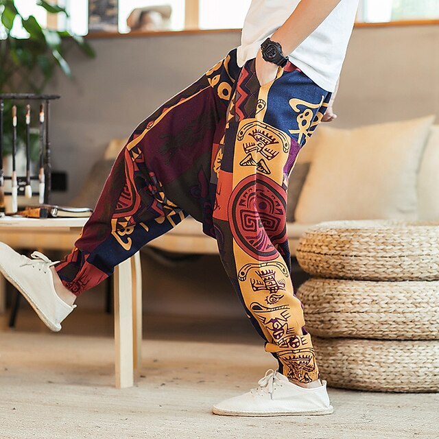  Men's High Waist Yoga Pants Harem Bloomers Quick Dry Hippie Boho White Yellow Red Casual Fitness Gym Workout Dance Summer Sports Activewear Loose