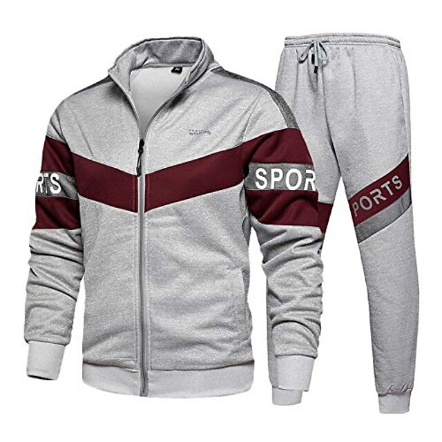  men's activewear full zip warm tracksuit sports set casual sweat suit, gray-l