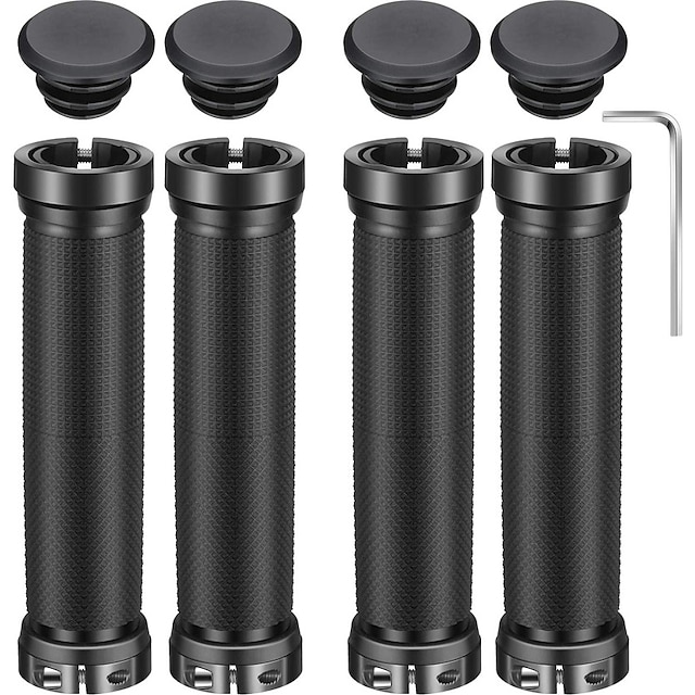  2 pairs bicycle grips, non-slip rubber handlebar grips, double aluminum alloy locking bike grips road mountain bike soft rubber handlebar end grips (black)