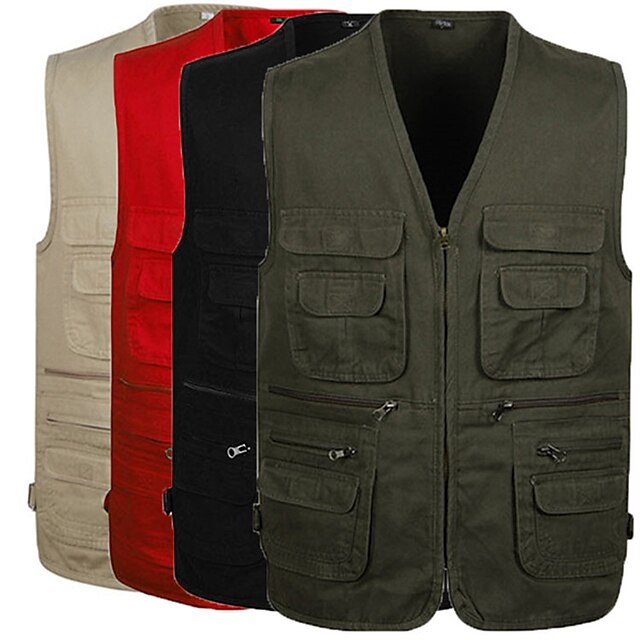  Men's Fishing Vest Outdoor Wearable Breathable Comfortable Spring Summer Solid Colored Cotton Yellow Red Army Green