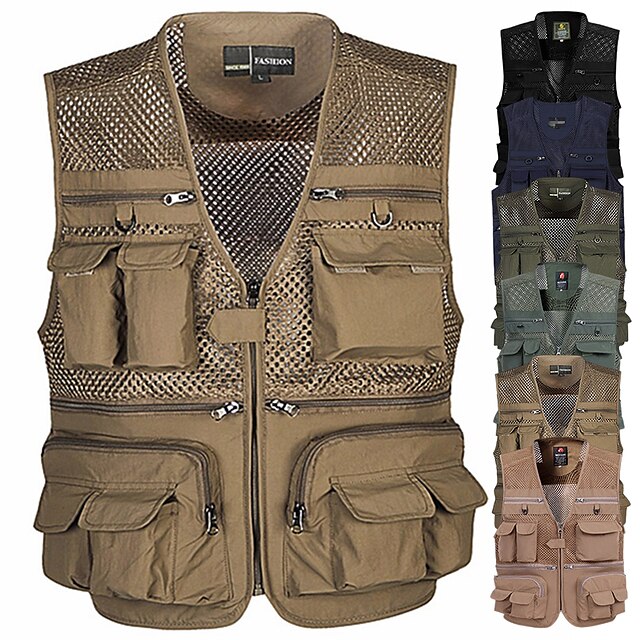  Men's Fishing Vest With Multi Pockets Outdoor Work Safari Vest Lightweight Quick Dry for Hunting Hiking Traveling Photograghy