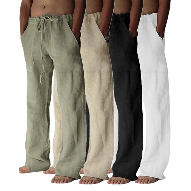 Pantalon Homme Lin Été Léger Respirant - Pantalon Cargo Sport Poches Cordon Taille Élastique Casual Plage Vacances