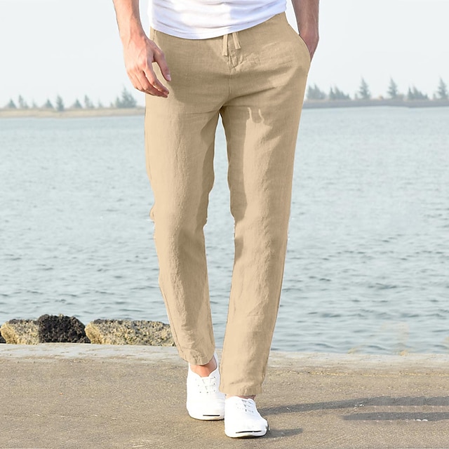 Men's Linen Pants Beach Pants Black White Blue M L XL 2024 - £ 17.31