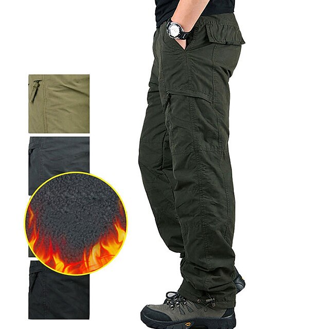  Men's Work Pants Tactical Cargo Pants Fleece Lined Pants Winter Outdoor Thermal Warm Ripstop Windproof Breathable Pants / Trousers Bottoms Green Black Hunting Ski / Snowboard Fishing M L XL XXL XXXL