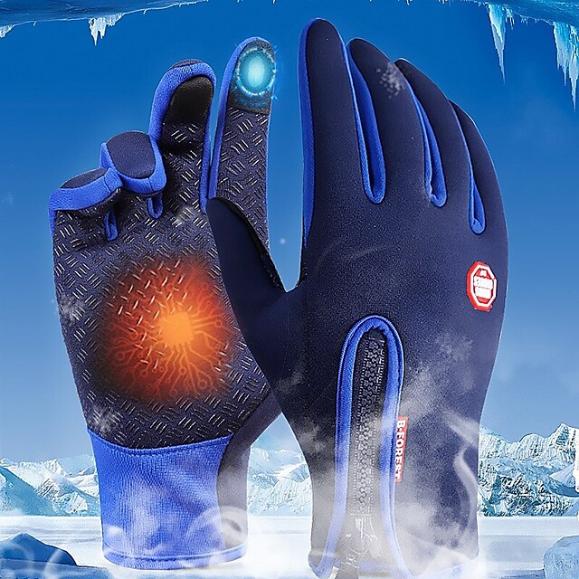  Winter Gloves  Bike Gloves Cycling Gloves Ski Gloves Mountain Bike MTB Anti-Slip Touch Screen Gloves Thermal Warm Waterproof Full Finger Gloves Sports Gloves Fleece Silicone Gel Black Purple