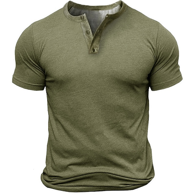  Men's Henley Shirt Collar T-Shirt Tee shirt Tactical Military Shirt Short Sleeve V Neck Tee Tshirt Top Outdoor Breathable Stretchy Sweat wicking Summer Cotton Blend Solid Color Army Green Fishing