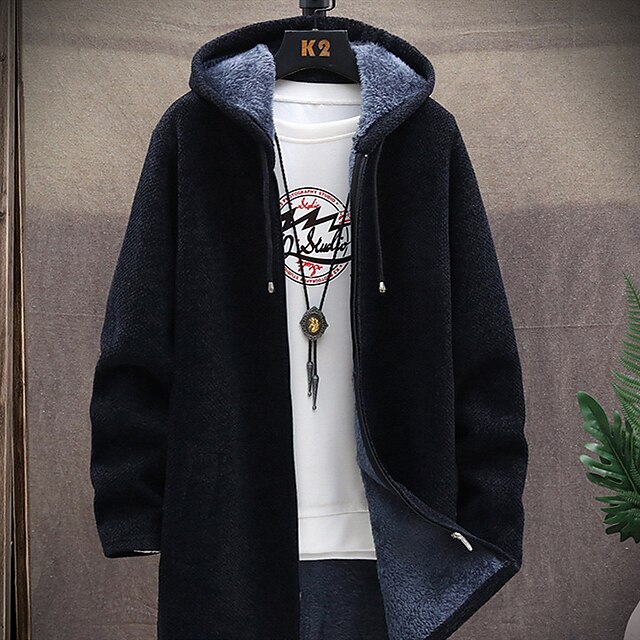 Men's Winter Jacket Winter Coat Fleece Jacket Hooded Winter Solid Color