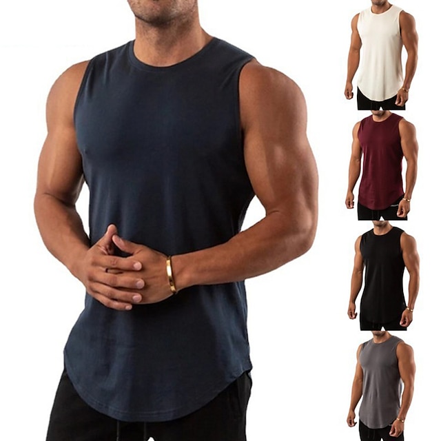  Men's Vest Top Tank Top Vest Summer Sleeveless Solid Color Crew Neck Casual Daily Print Clothing Clothes Lightweight Casual Fashion White Black Blue