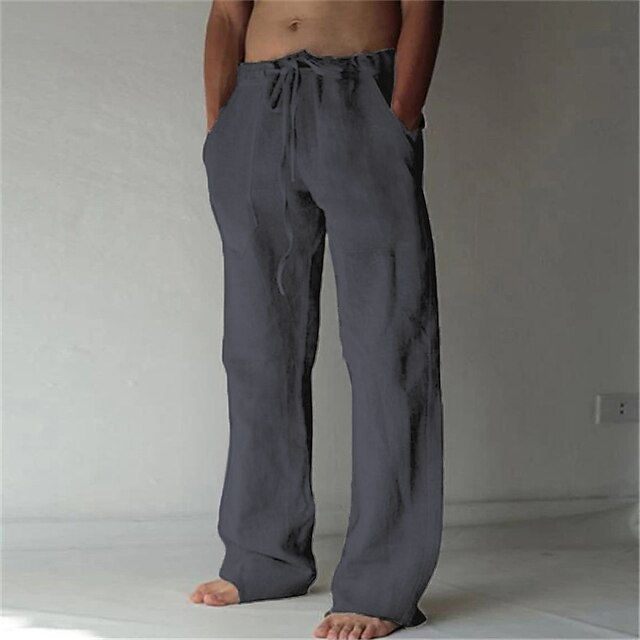 Men's Linen Pants Trousers Summer Pants Baggy Beach Pants Drawstring ...