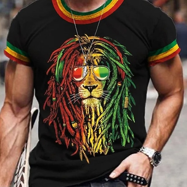 BAIKUTOUAN Lion Reggae Jamaica Shirt - Men’s Casual Short Sleeve Button-Down, Loose Fit, For Beach, Vacation & Casual Wear - View #11