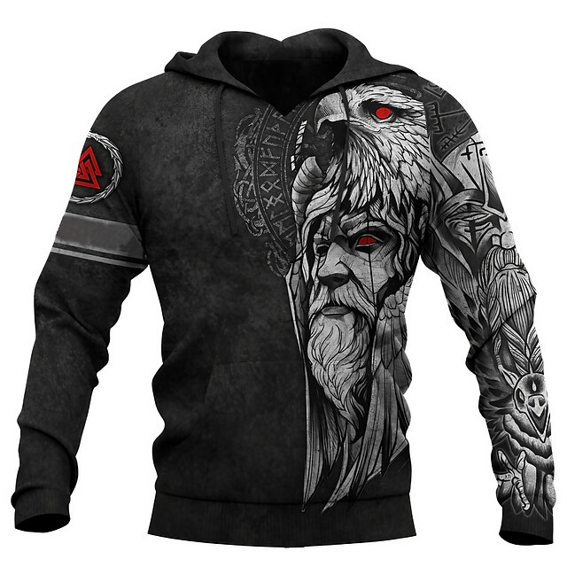 DUHENWU Sweat à capuche viking pour homme - Longueur moyenne - Printemps - Automne - Cardigan - Costume de cosplay - Avec capuche - Imprimé 3D