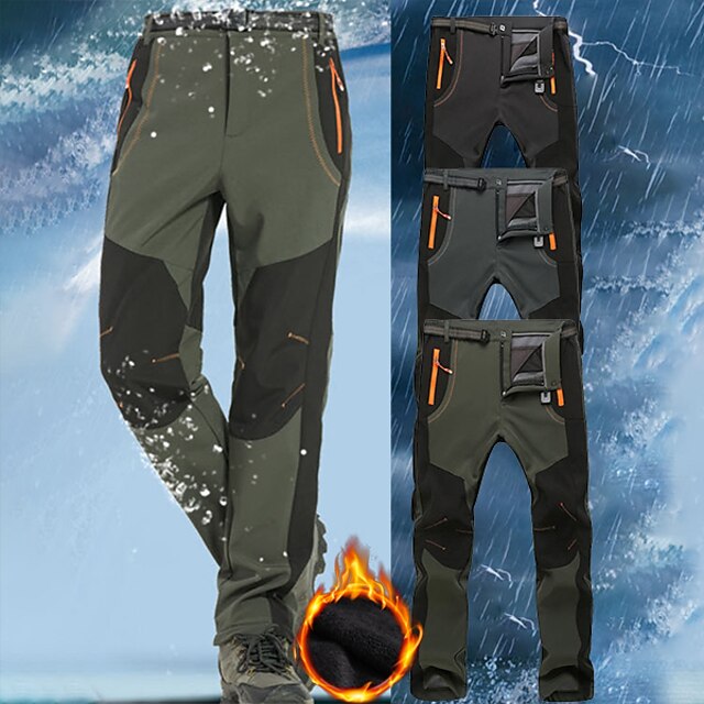 Men's Fleece Lined Pants Waterproof Hiking Pants Trousers Softshell