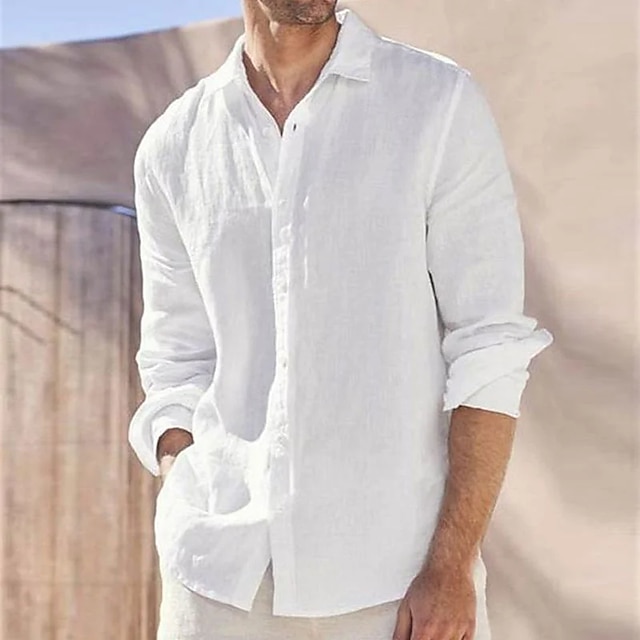 Men's Linen Shirt Shirt Casual Shirt Summer Shirt Beach Shirt White ...