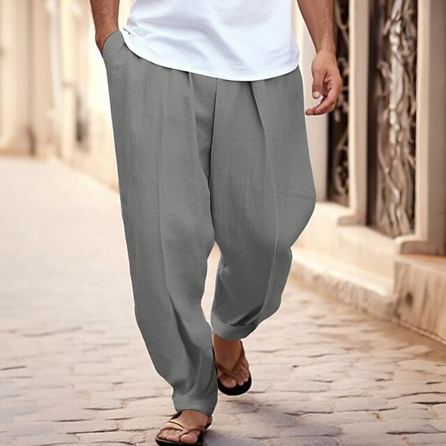 Men's Linen Pants Trousers Summer Pants Tapered Carrot Pants Beach ...