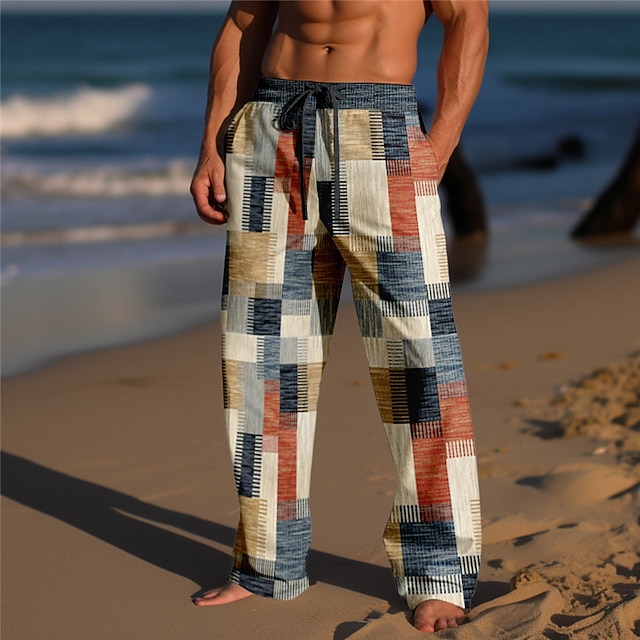 Pantalon Homme En Lin Léger - Imprimé Tête De Mort, Cordon De Serrage, Coupe Ample - Printemps/été, Plage, Décontracté - 11