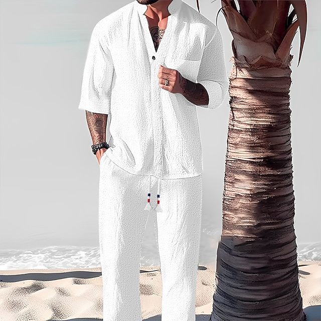 Homme 2 Pièces Ensemble chemises Ensemble été Chemise décontractée Noir