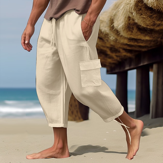 Men's Slim Tapered Stretchy Casual Pants Men's Drawstring Linen Pants Men  Casual Beach Trousers with Pocket Lightweight Elastic Yoga Pant Clearance  Sale White M - Walmart.com