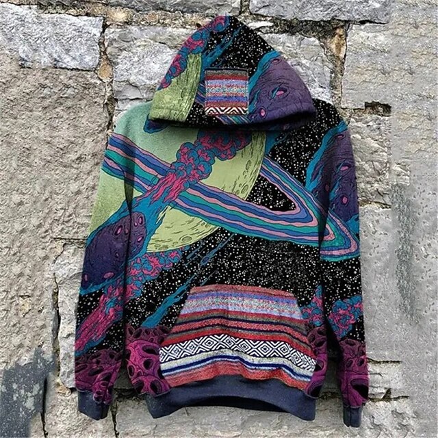 Graphic Hoodie Für Herren – Cooler Kapuzenpullover Mit 3D-Druck Und Großen Taschen, Größe Large