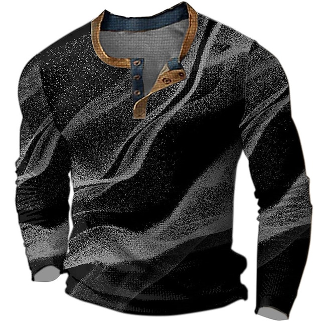 Graphic Color Block Fashion Designer Basic Men's 3D Print Waffle Henley ...