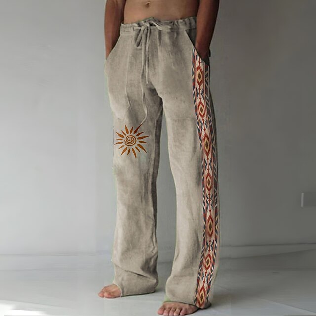 Homme Pantalon En Lin Pantalon Pantalons D'été Pantalon De Plage Cordon Taille Elastique Jambe Droite Plein Confort Exterieur Casual Du Quotidien Melange De Lin Coton P9443982