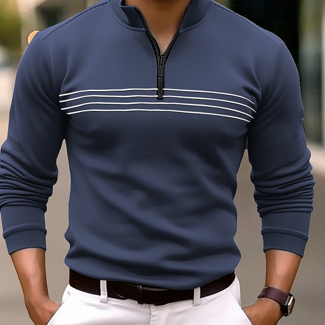 Men's Polo Shirt Quarter Zip Polo Daily Wear Vacation Quarter Zip Long