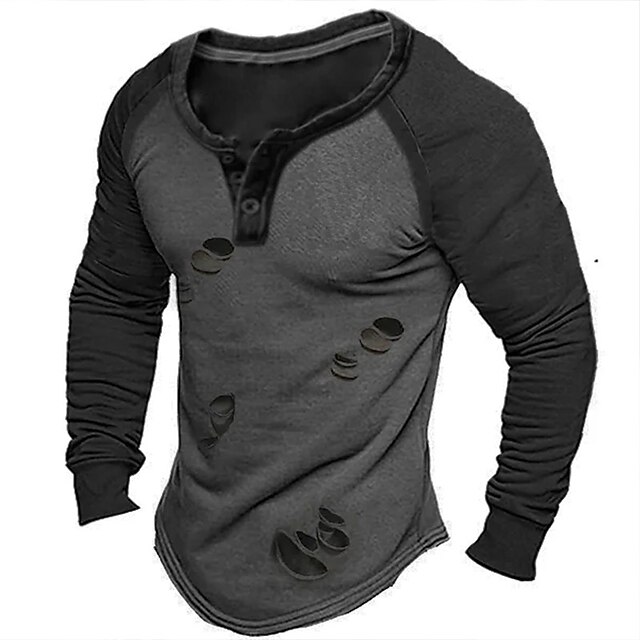 Homens Camiseta Camisa Henley T-shirt Camisa de manga longa Bloco de ...