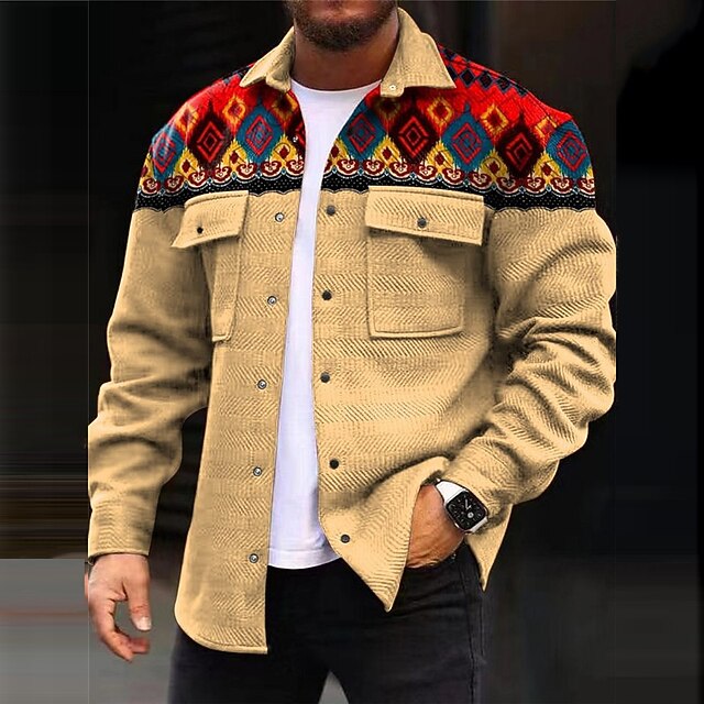 Mens Black Short Sleeve Button-Up Shirt with Tribal Pattern Panel – Modern Casual Summer Shirt main image 0