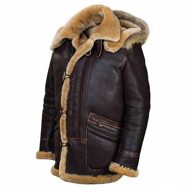Men's Faux Leather Jacket Winter Jacket Sherpa Jacket Outdoor Daily ...