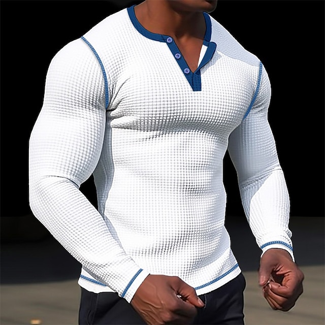 Voor Heren T shirt Wafel Henley shirt Henley shirt Shirt Met Lange voor-heren-t-shirt-wafel-henley-shirt-henley-shirt-shirt-met-lange