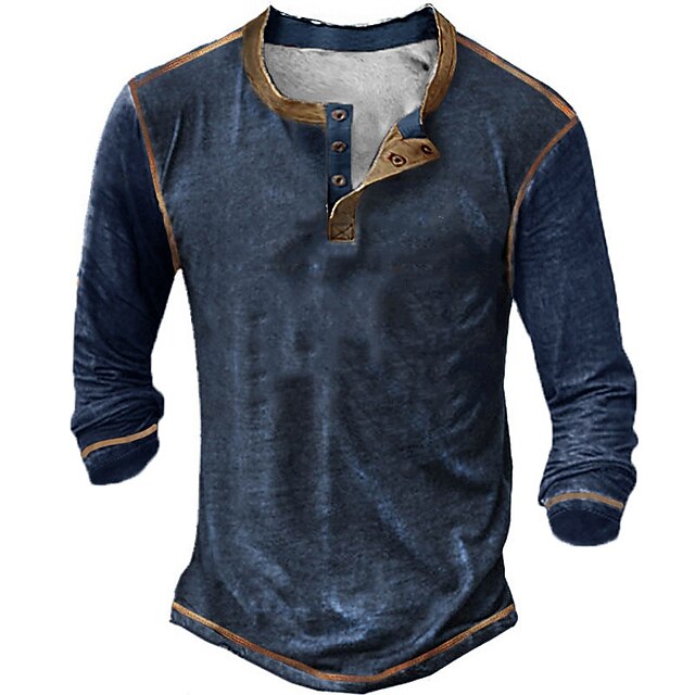 Chemise Henley Homme Manches Longues Raglan - Coupe Ajustée Boutons Bloc Couleur - T-Shirt Décontracté Élégant