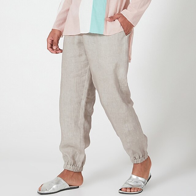 Pantalon 7/8ème en lin vert taille élastiquée - La Fée Maraboutée