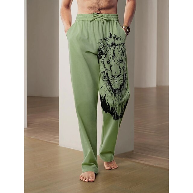 Men's Linen Pants Trousers Beach Pants Drawstring Elastic Waist 3D Print  Animal Lion Graphic Prints Comfort Casual Daily Holiday 20% Linen Linen  Cotton Blend Streetwear Hawaiian Blue Green 2024 - £ 27.5
