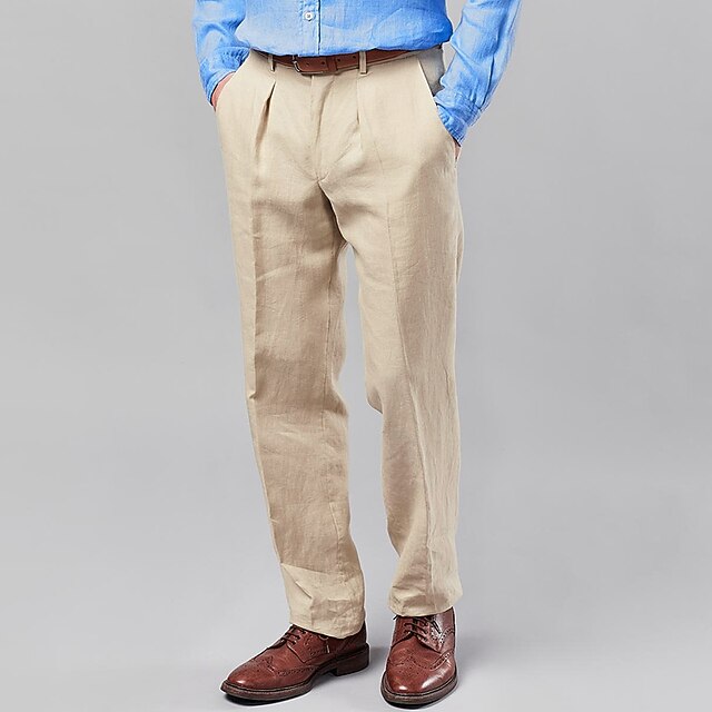 Pantalon Homme En Lin Léger – Cargo Chino Blanc, Taille Élastique, Poches, Idéal Été - 12