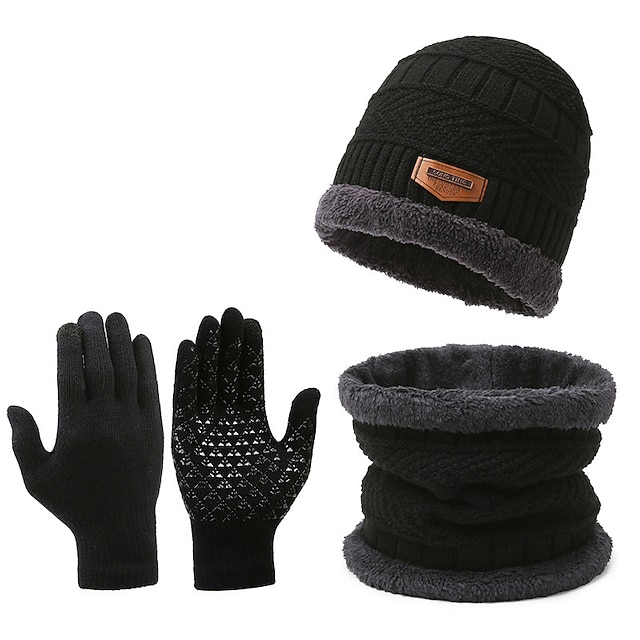 Men's Beanie Hat Hat and Scarf Hat & Gloves Set Black Burgundy Solid