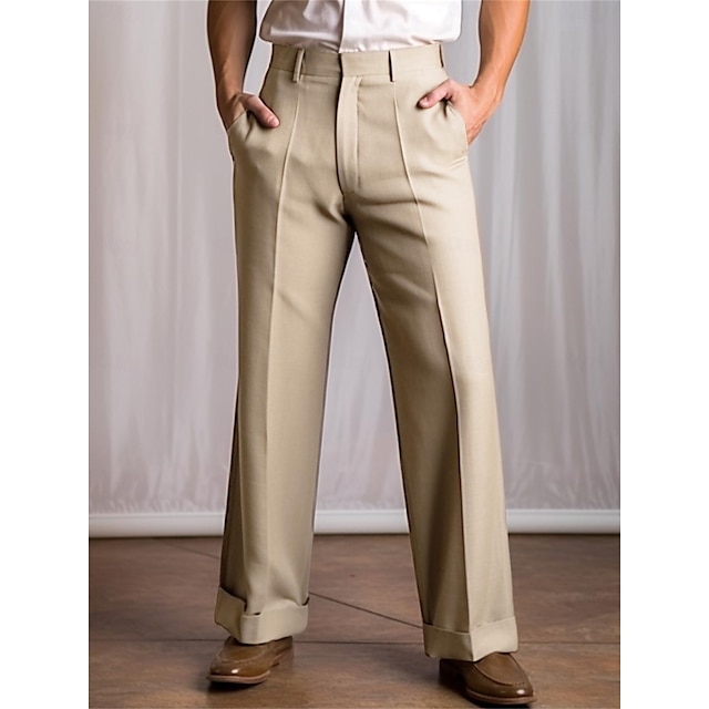  Men's Dress Pants Trousers Suit Pants Button Front Pocket Straight Leg Plain Comfort Business Daily Holiday Fashion Chic & Modern Black Khaki