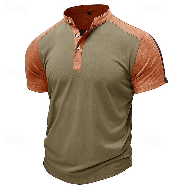 Men's Henley Shirt Tee Top Color Block Henley Street Vacation Short Sleeves Patchwork Clothing Apparel Vintage Designer Basic